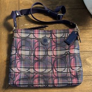 Coach Poppy Tartan Plaid Crossbody Messenger Bag sparkle throughout fabric